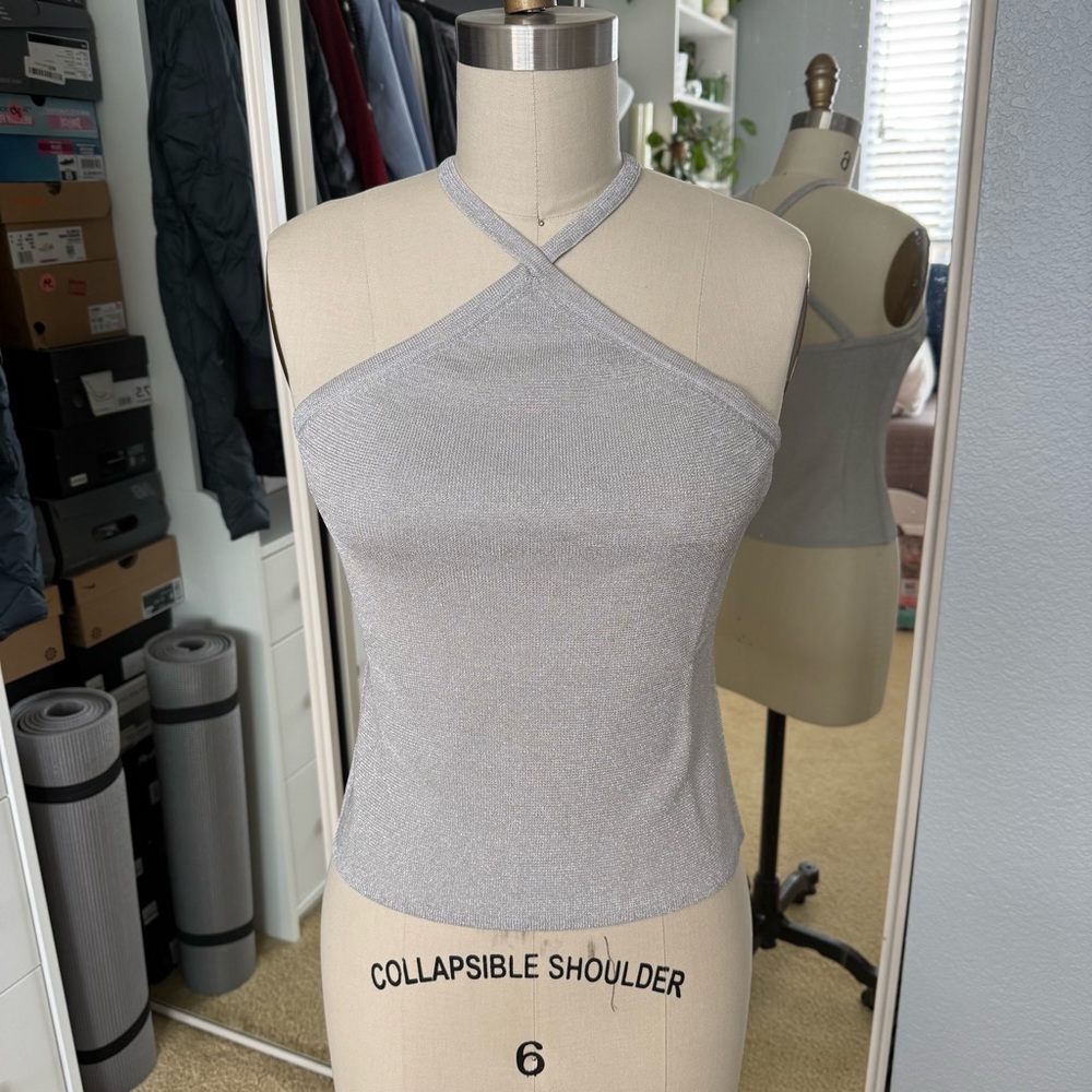 New! Ann Taylor Silver Halter Neck Women's Top Size: S